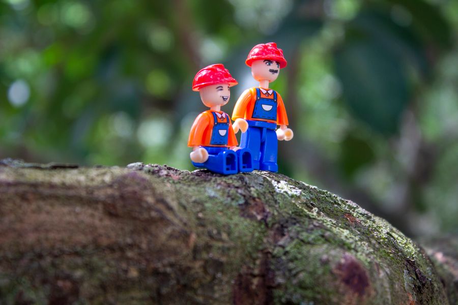 Figuras LEGO de construcción en naturaleza